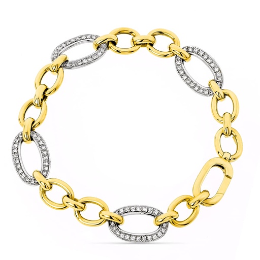 [P13000151] 18K PULSERA ORO BICOLOR ESLABONES ANCHO 11 MM LARGO 20 CM