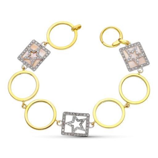 [P13000154] 18K PULSERA ORO BICOLOR ESLABONES NACAR