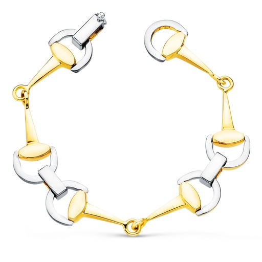 [P13000162] 18K PULSERA ORO BICOLOR ESTRIBOS. ANCHO 14 MM LARGO 20 CM