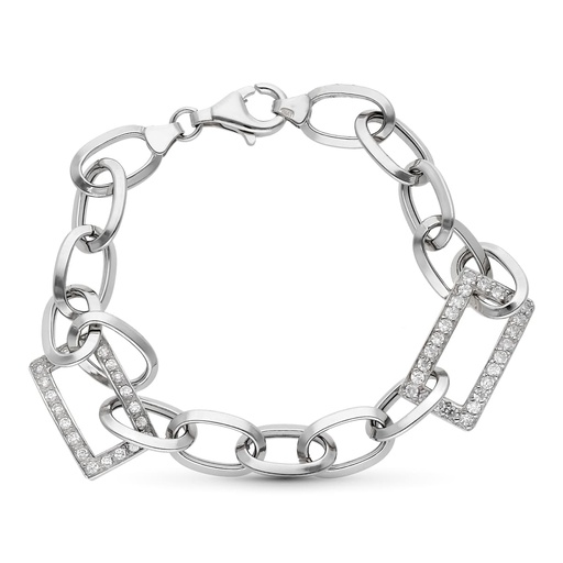 [P13000164] 18K PULSERA ORO BLANCO CON CIRCONITAS 19 CM