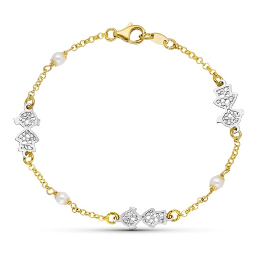 [P13000175] 18K PULSERA ORO BICOLOR PERLA 18 CM
