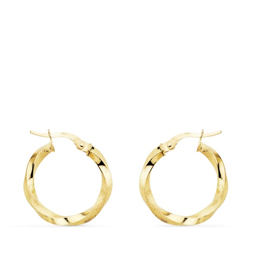 [P13000180] 18K AROS ORO AMARILLO HUECOS RETORCIDOS MATE Y BRILLO 20X2.5 MM