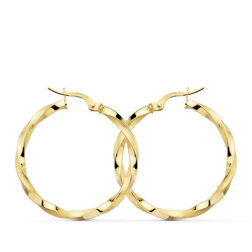 [P13000182] 18K AROS ORO AMARILLO HUECOS RETORCIDOS MATE Y BRILLO 29X2.5 MM