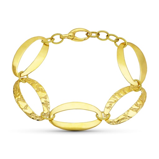 [P13000203] 18K PULSERA ORO AMARILLO ESLABON OVAL BRILLO Y LABRADO