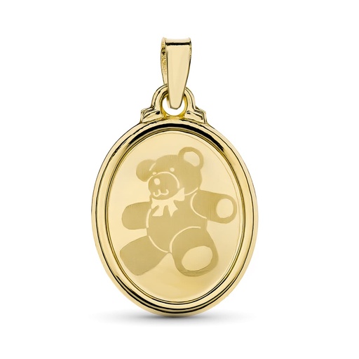 [P13050] 18K COLGANTE ORO AMARILLO LASER OVAL OSO. 22X15 MM