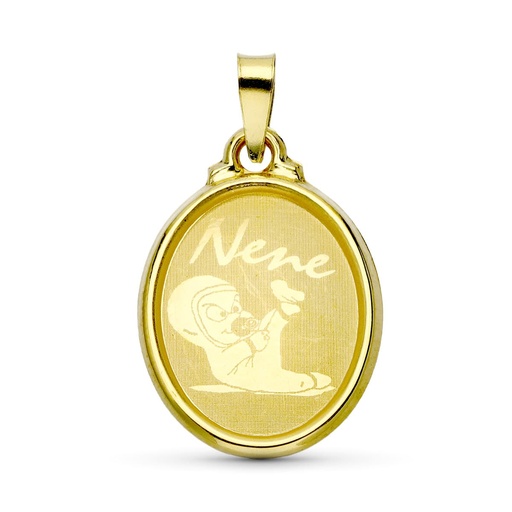 [P13059-2] 18K COLGANTE ORO AMARILLO LASER OVAL NENE 22X15 MM