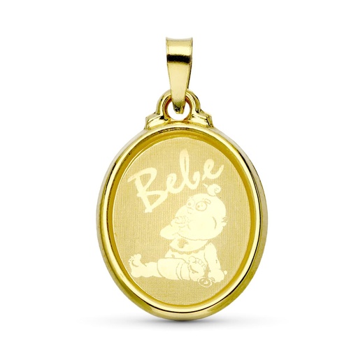 [P13059-3] 18K COLGANTE ORO AMARILLO LASER OVAL BEBE 22X15 MM