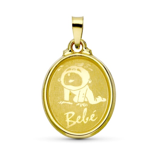[P13059-4] 18K COLGANTE ORO AMARILLO LASER OVAL BEBE 22X15 MM