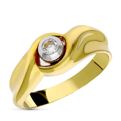 [P1308] 18K SORTIJA ORO BICOLOR BRILLANTE. 0.10  QTS.