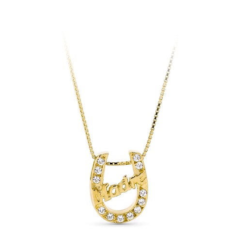 [P13168] 18K GARGANTILLA ORO AMARILLO MADRE HERRADURA CON CIRCONITAS