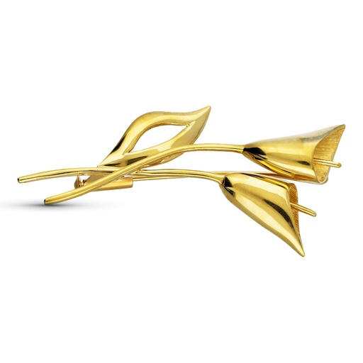 [P13211] 18K BROCHE ORO AMARILLO FLOR SEÑORA FLOR 53X21 MM