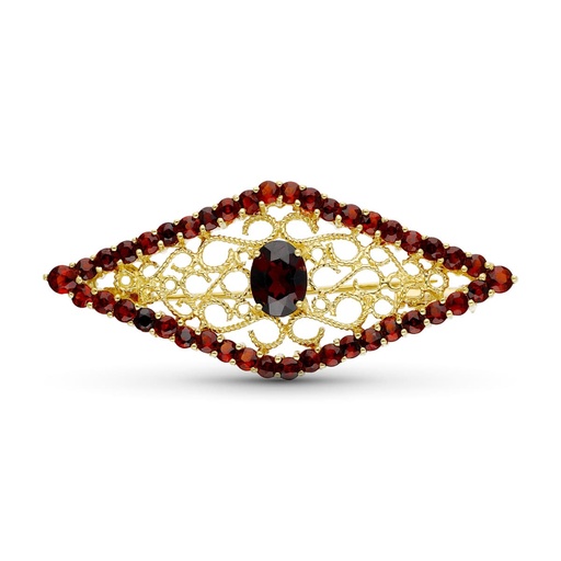 [P13213] 18K BROCHE ORO AMARILLO ROMBO GRANATE 50X21 MM