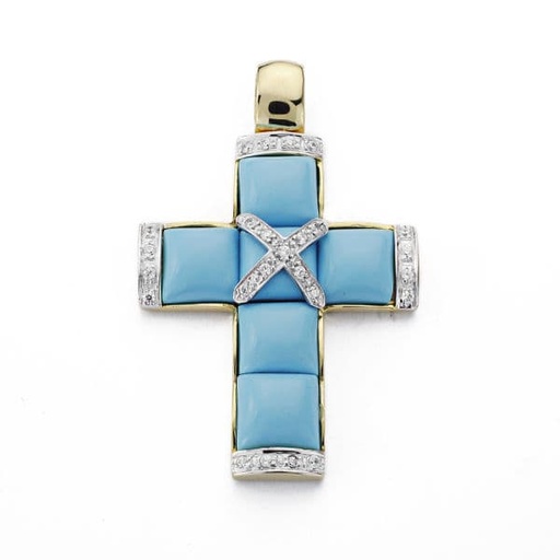 [P13261] 18K CRUZ CIRCONITA TURQUESA 45X29 MM