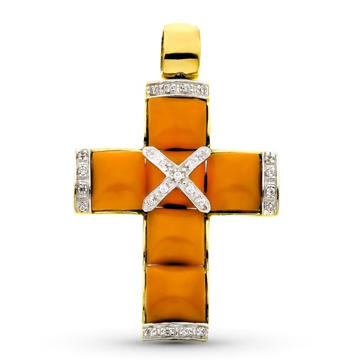[P13262] 18K CRUZ ORO AMARILLO CORAL FINO 45X29 MM