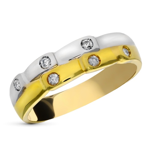 [P1334] 18K SORTIJA ORO BICOLOR DIAMANTES TALLA BRILLANTE 0.020  QTS.