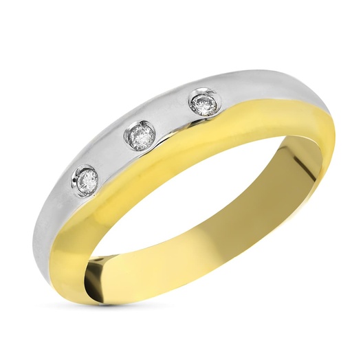 [P1335] 18K SORTIJA ORO BICOLOR 3 DIAMANTES TALLA BRILLANTE 0.18  QTS.