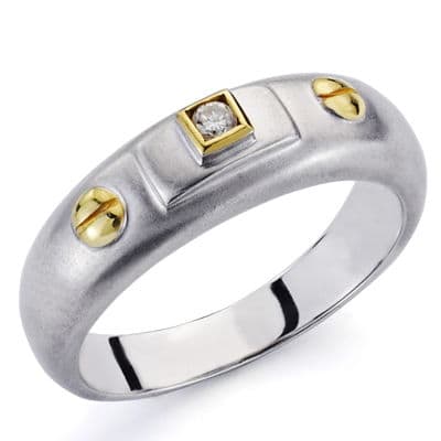 [P1338] 18K SORTIJA BICOLOR DIAMANTE 0.030 QTS.