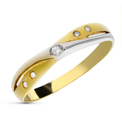 [P1343] 18K SORTIJA ORO BICOLOR DIAMANTES TALLA BRILLANTE 0.05  QTS. SI-H