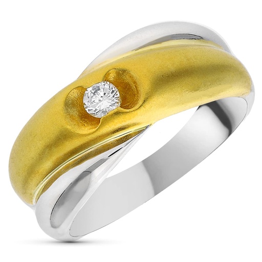 [P1346] 18K SORTIJA ORO BICOLOR BRILLANTE. 0.10  QTS.