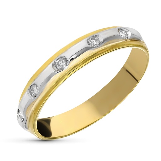 [P1351] 18K SORTIJA ORO BICOLOR 5 DIAMANTES TALLA BRILLANTE 0.15 QTS.