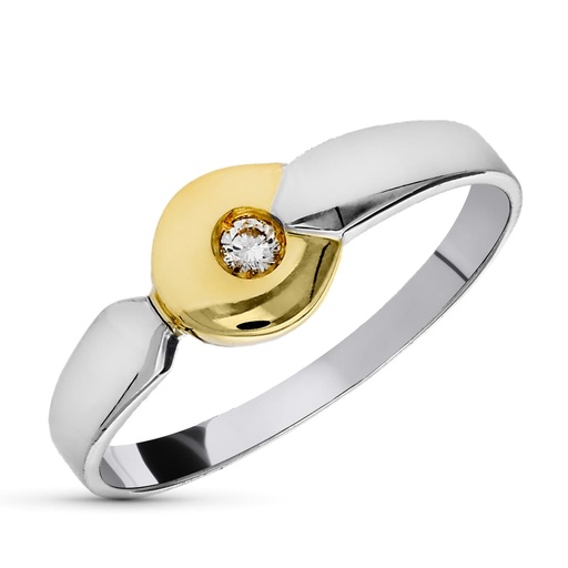 [P1352] 18K SORTIJA ORO BICOLOR DIAMANTE 0.040  QTS.