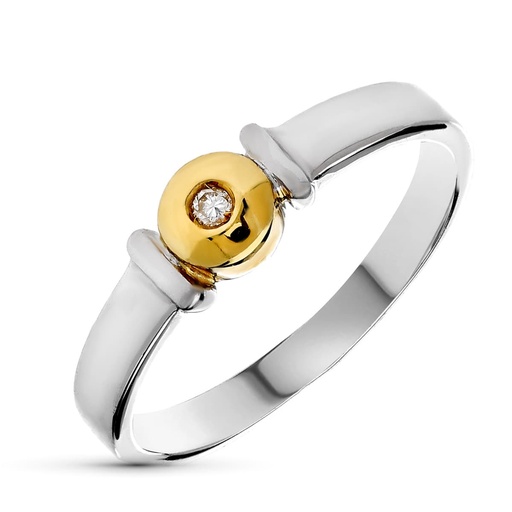 [P1355] 18K SORTIJA ORO BICOLOR DIAMANTE 0.020  QTS.