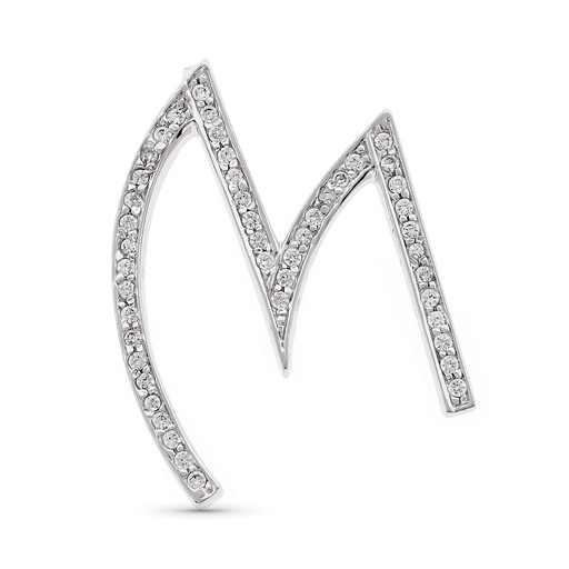 [P13566-M] 18K COLGANTE ORO BLANCO LETRA M CON CIRCONITAS 35X27 MM