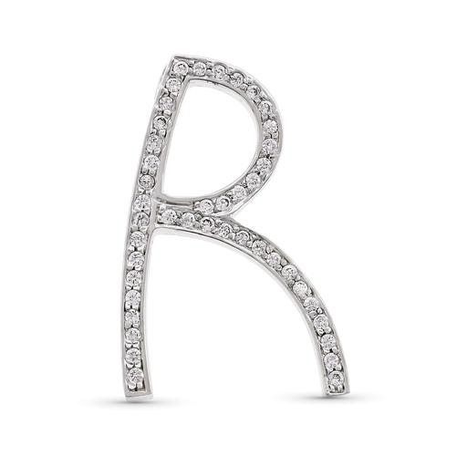 [P13566-R] 18K COLGANTE ORO BLANCO LETRA R CON CIRCONITAS 35X23 MM