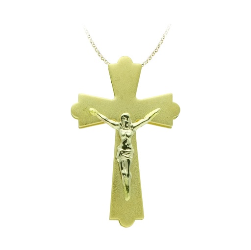 [P13579] 18K CRUZ ORO AMARILLO CON CRISTO BICOLOR 22X14 MM