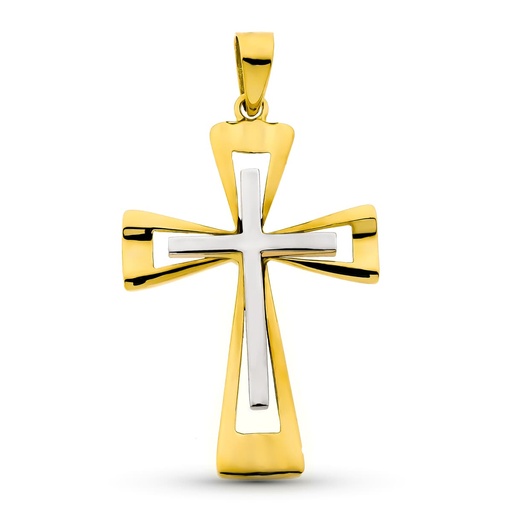 [P13749] 18K CRUZ ORO BICOLOR LISA 39X25 MM
