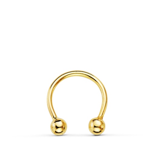 [P13769] 18K PIERCING ORO AMARILLO PEZON CURVO CON BOLAS 3MM 11 X 10MM