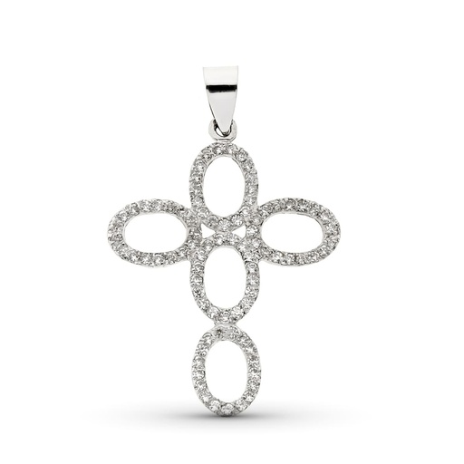 [P13785] 18K CRUZ ORO BLANCO CON CIRCONITAS 35X26 MM