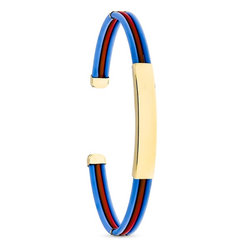 [P13803-AZRO] 18K PULSERA CHAPA RIGIDA CAUCHO AZUL Y ROJO