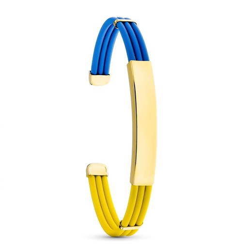 [P13804-AZAM] 18K PULSERA CHAPA Y TERMINALES ORO  RIGIDA  BANDERA UCRANIA