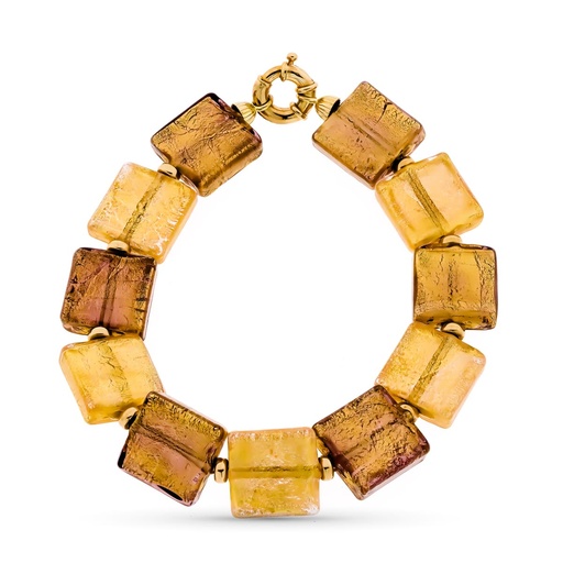 [P13824] 18K PULSERA ORO AMARILLO Y MURANO CUADRADO