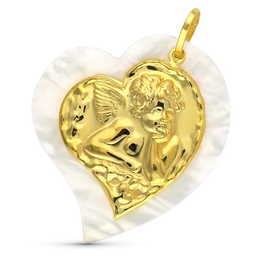 [P13842] 18K COLGANTE ORO AMARILLO ANGEL NACAR CORAZON 40X35 MM