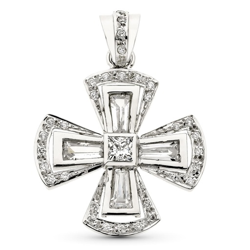 [P13942] 18K CRUZ ORO BLANCO CIRCONITAS 29X26 MM