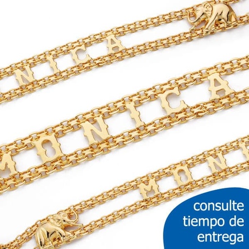 [P14000046] 18K PULSERA NOMBRE ELEFANTES 9.00 GR