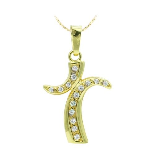 [P14000100] 18K CRUZ ORO AMARILLO CIRCONITA HUECA 33X23MM