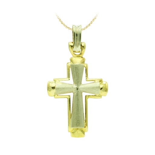 [P14000101] 18K CRUZ ORO BICOLOR MATE Y BRILLO 30X19 MM