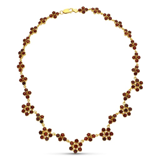 [P14000167] 18K GARGANTILLA ORO AMARILLO GRANATES ROSETAS Y ROMBOS
