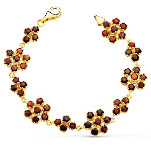 [P14000168] 18K PULSERA ORO AMARILLO ARTICULADA DE GRANATES ENGASTADAS. 19.5 CM