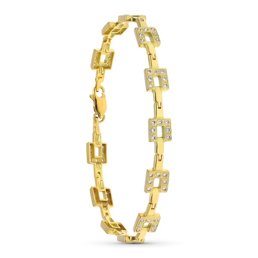 [P14000188] 18K PULSERA ORO AMARILLO MOTIVOS CUADRADOS CIRCONITA