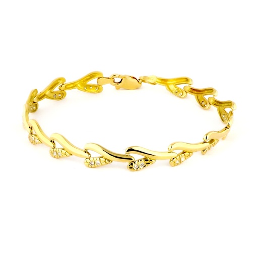[P14000202] 18K PULSERA ORO AMARILLO HOJAS CON CIRCONITAS