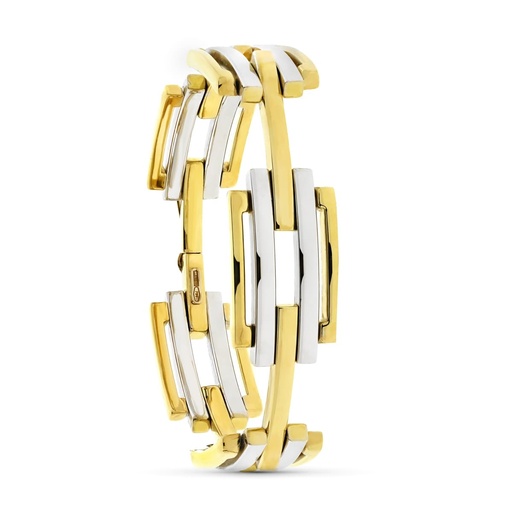 [P14000213] 18K PULSERA ORO BICOLOR ESLABONES RECTANGULARES