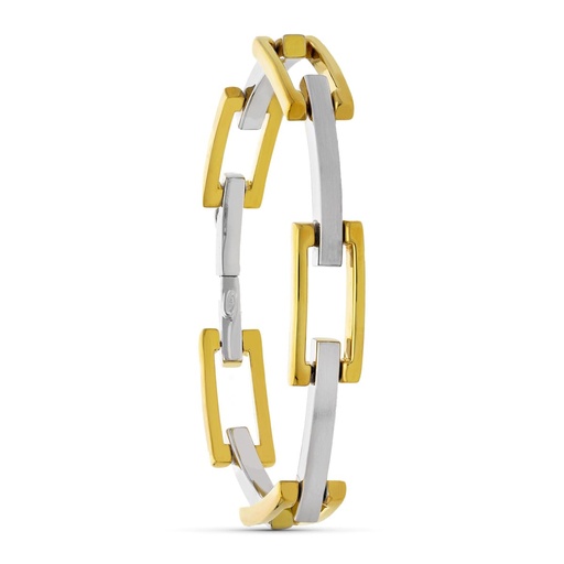 [P14000215] 18K PULSERA ORO BICOLOR ESLABONES RECTANGULARES
