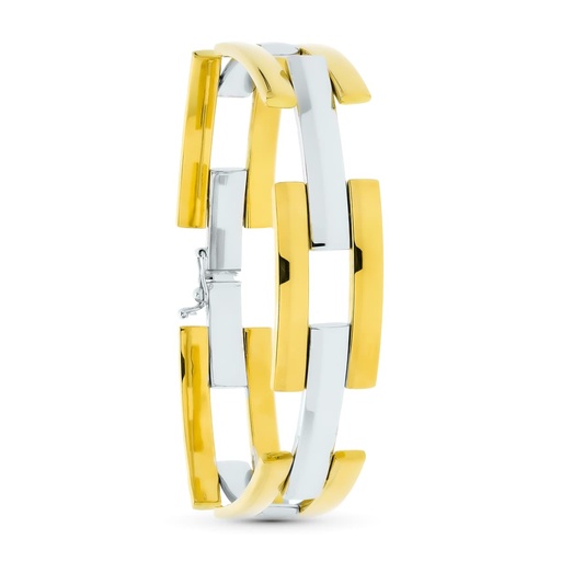 [P14000217] 18K PULSERA ORO BICOLOR ESLABONES BARRAS