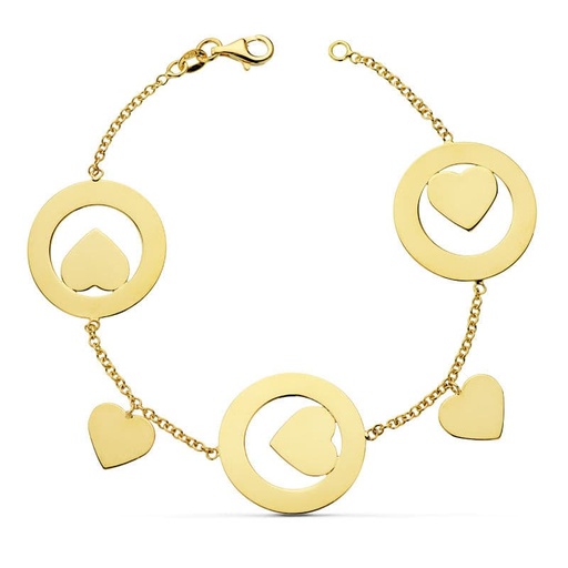 [P14000228] 18K PULSERA ROLO CORAZONES 19CM 8.95 GR
