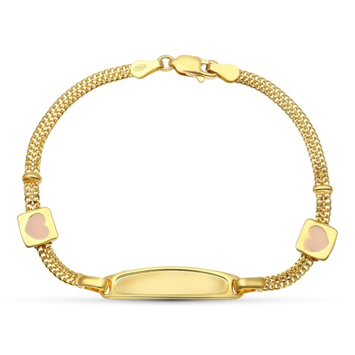 [P14000247] 18K ESCLAVA ORO AMARILLO ESMALTE CORAZONES 17.5 CM