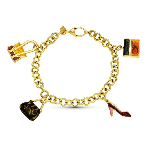 [P14000270] 18K PULSERA ORO AMARILLO FETICHES ESMALTADOS